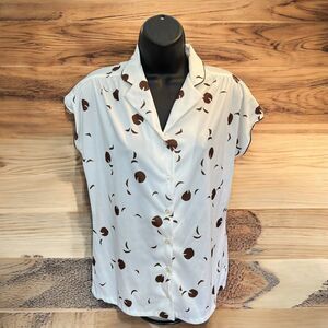 Vintage Queen Casuals Brown & White Floral Women’s Blouse Sz Small Retro 1970s